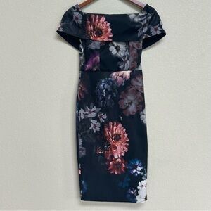 ASOS Women’s Dress 4 Black Multicolor Floral Off Shoulder Bodycon Cocktail NWOT
